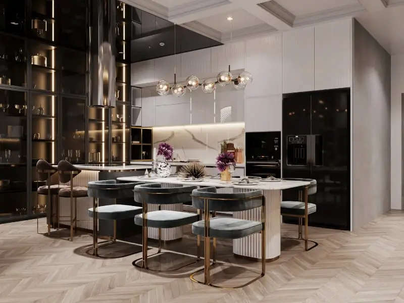 Luxury kitchen with elegant lighting design
