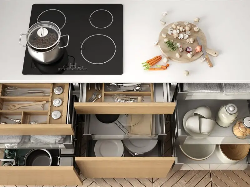 Organized drawer system with cooking surface