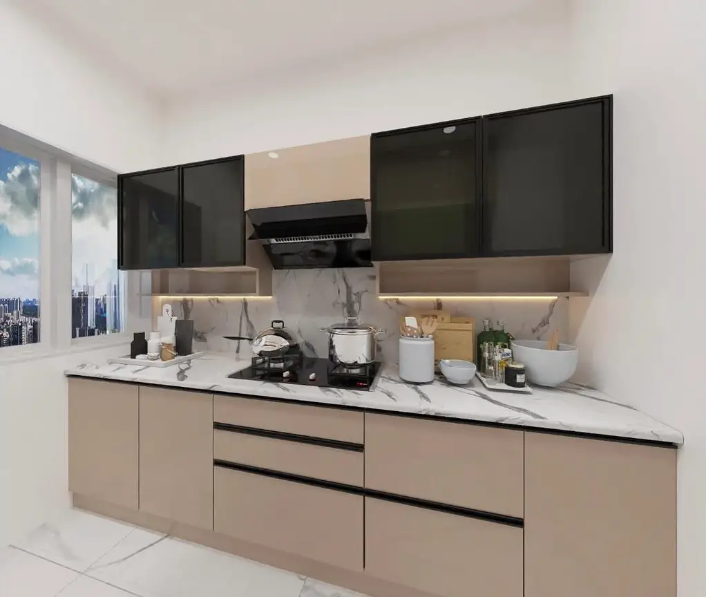 Kitchen space planning with measurement lines
