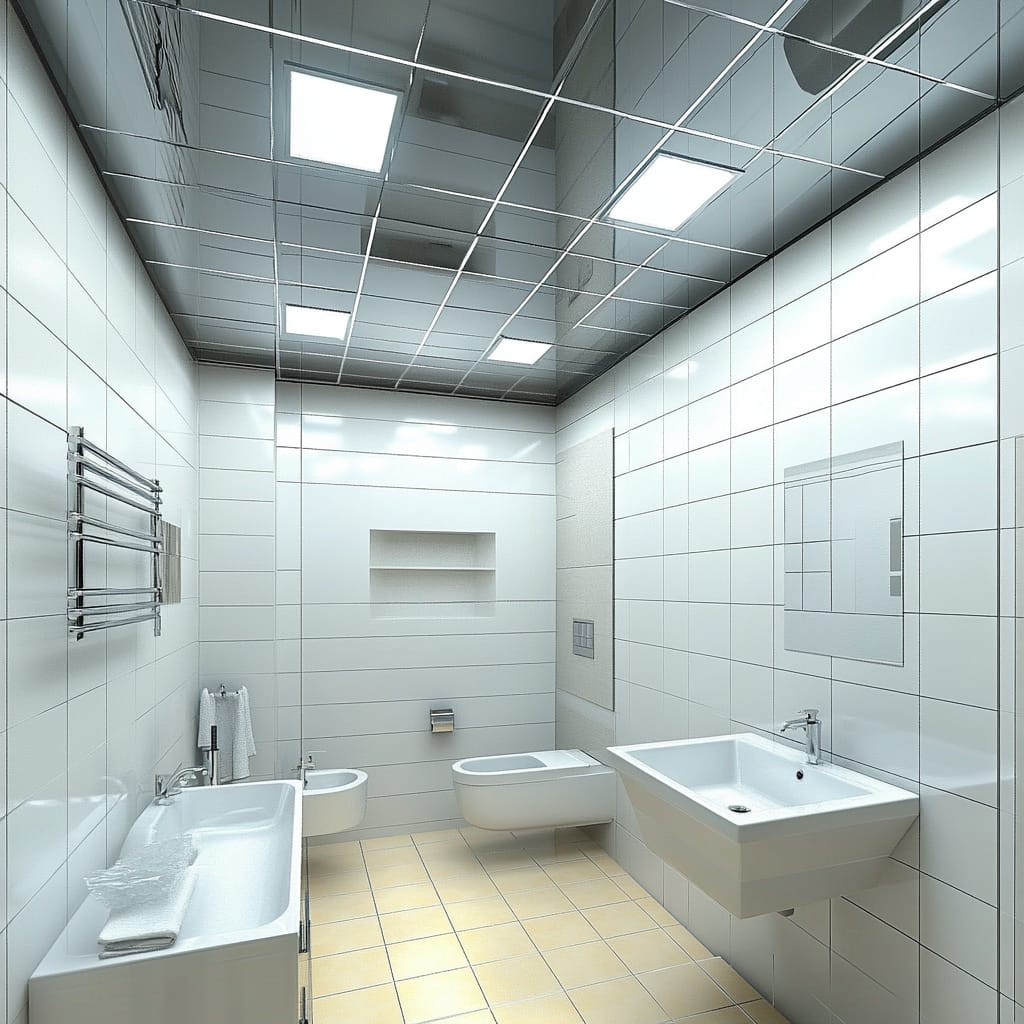 Simple drop ceiling panels in small basic bathroom
