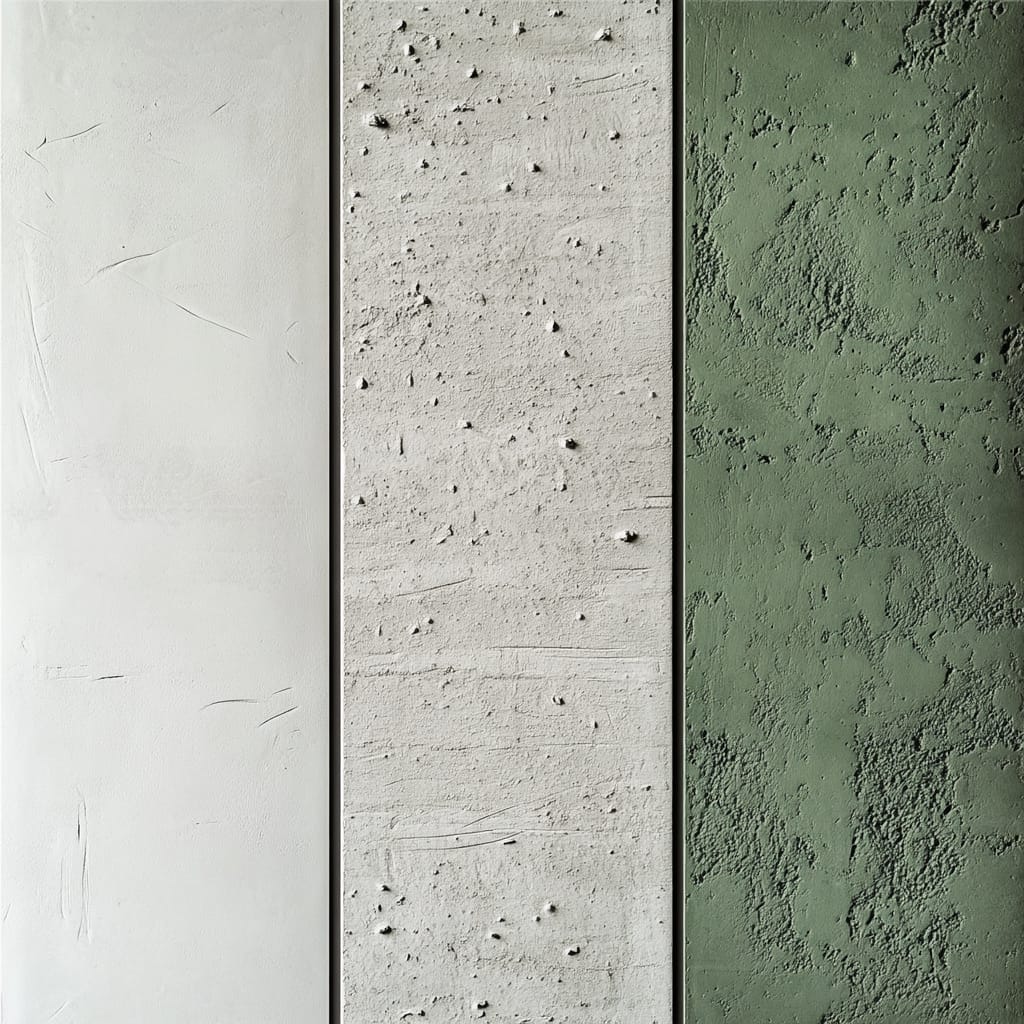 Three ceiling panels: drywall, greenboard, and cement board
