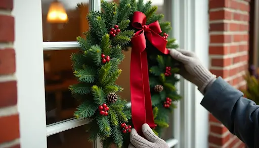 hanging wreaths on outdoor windows