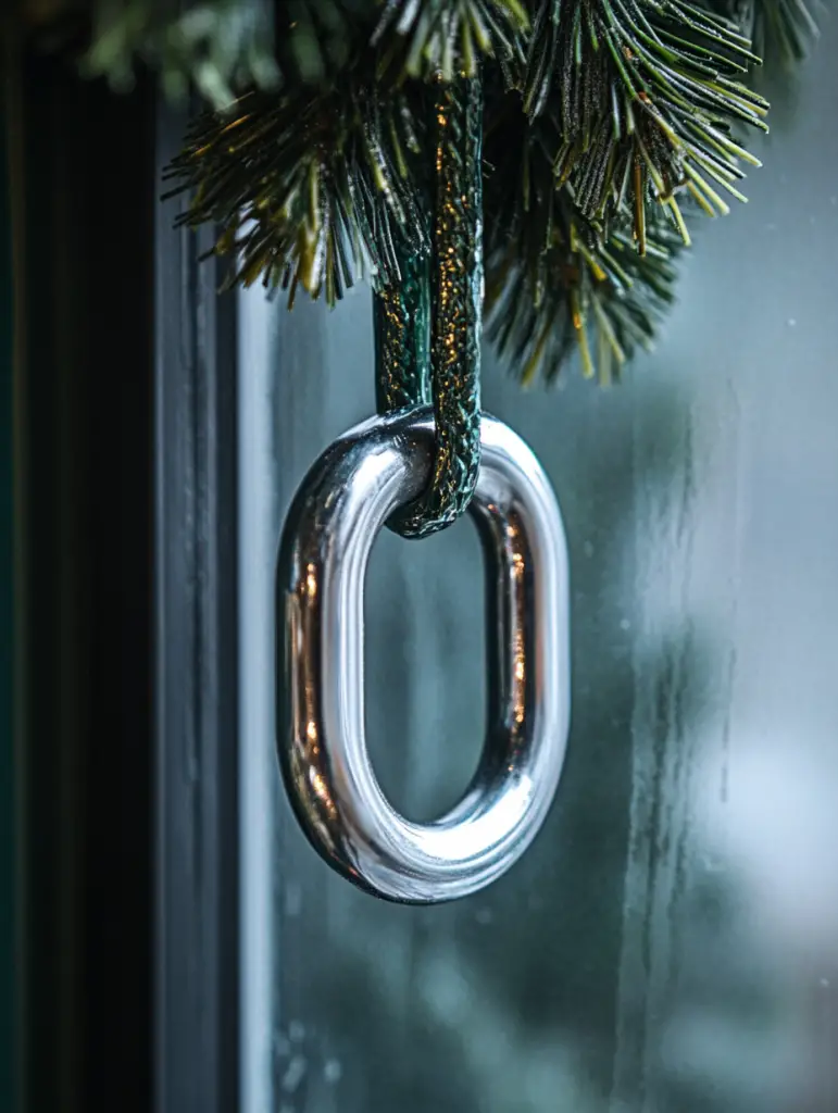 Magnetic hook holding Christmas wreath on window frame